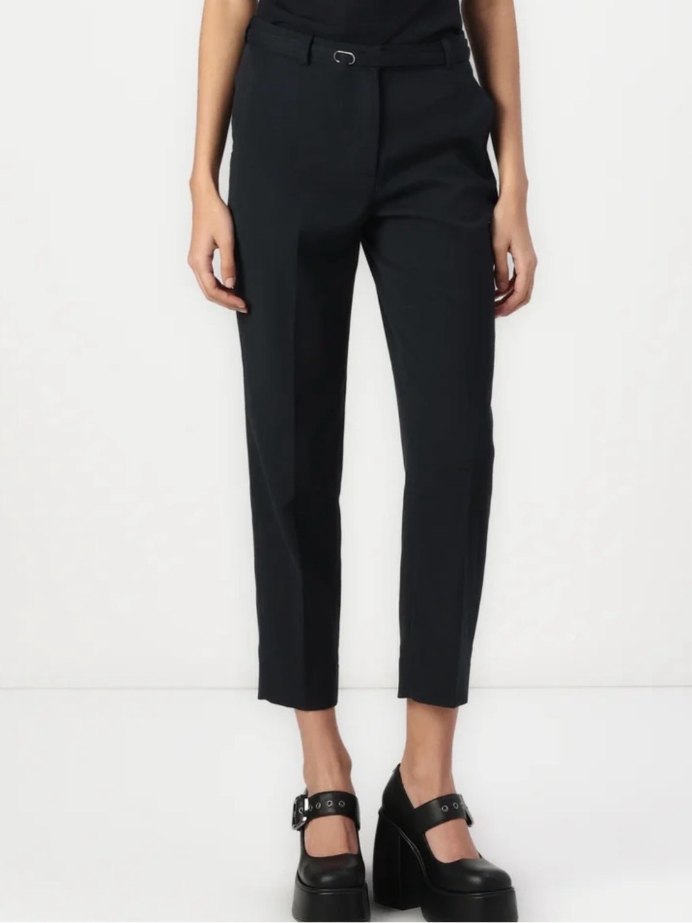 Abercrombie High Rise Belted Ankle Straight Pants Black